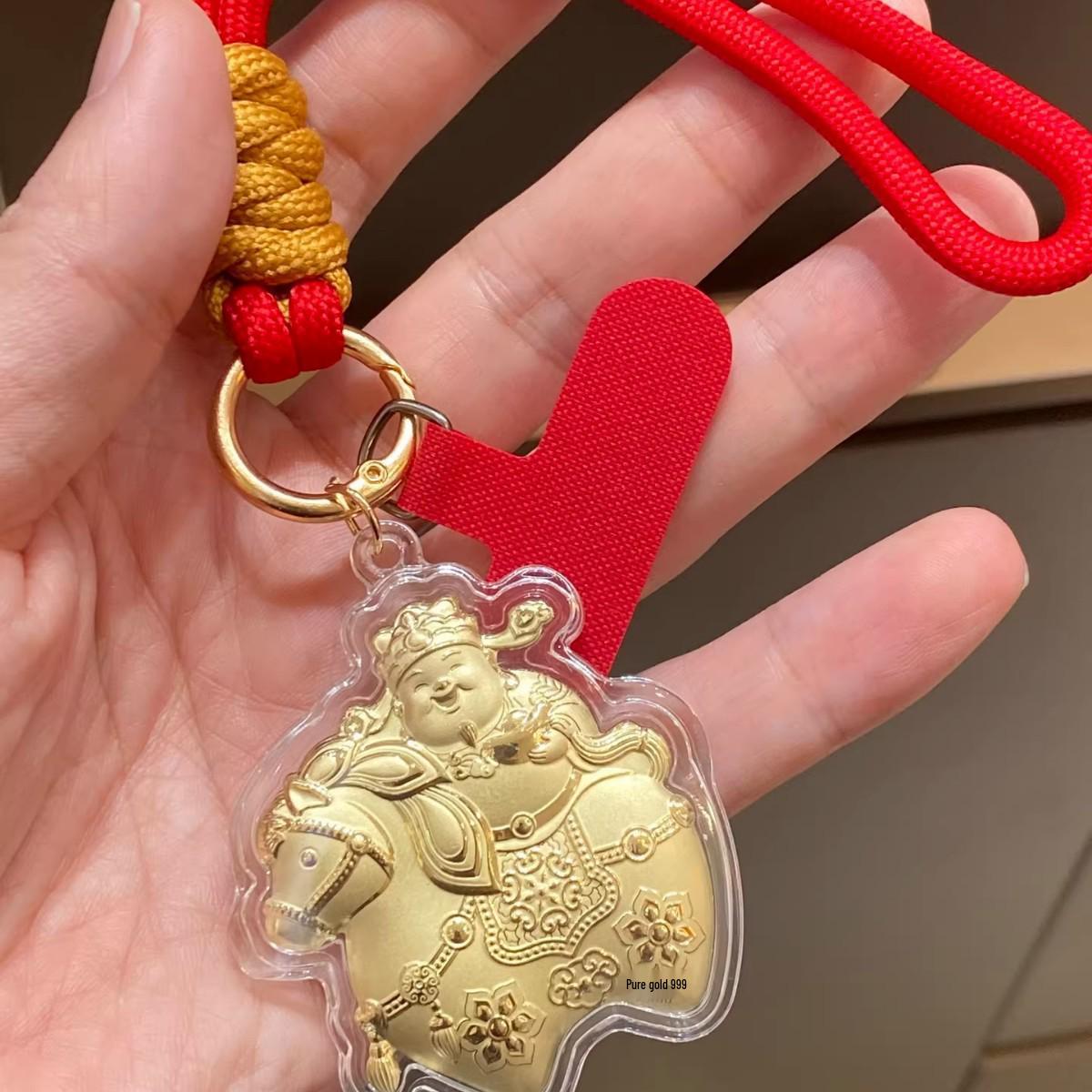 Gold Horse Pendant Keychain: God of Wealth Charm for Prosperity and Fortune