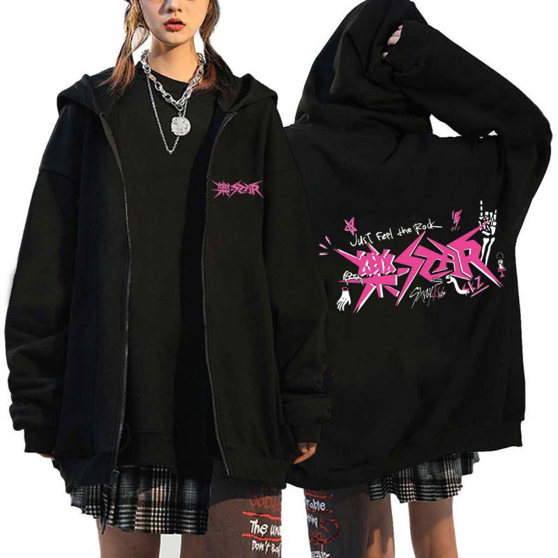 Stray Kids K-Pop Star Harajuku Print Loose Zipper Hoodie