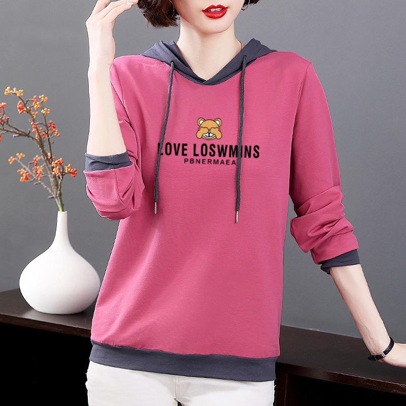

Весна 2025 Толстовка с капюшоном свободного кроя в корейском стиле для женщин - Чистый хлопок, Большой размер, Модная кофта для мам среднего возраста 4XL (140-155 lbs)