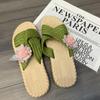 Fashion Women's Casual Slides Comfortable Flax Slippers Striped Bow Linen Flip Flops Platform Sandals Ladies Indoor Shoes Butterfly-knot