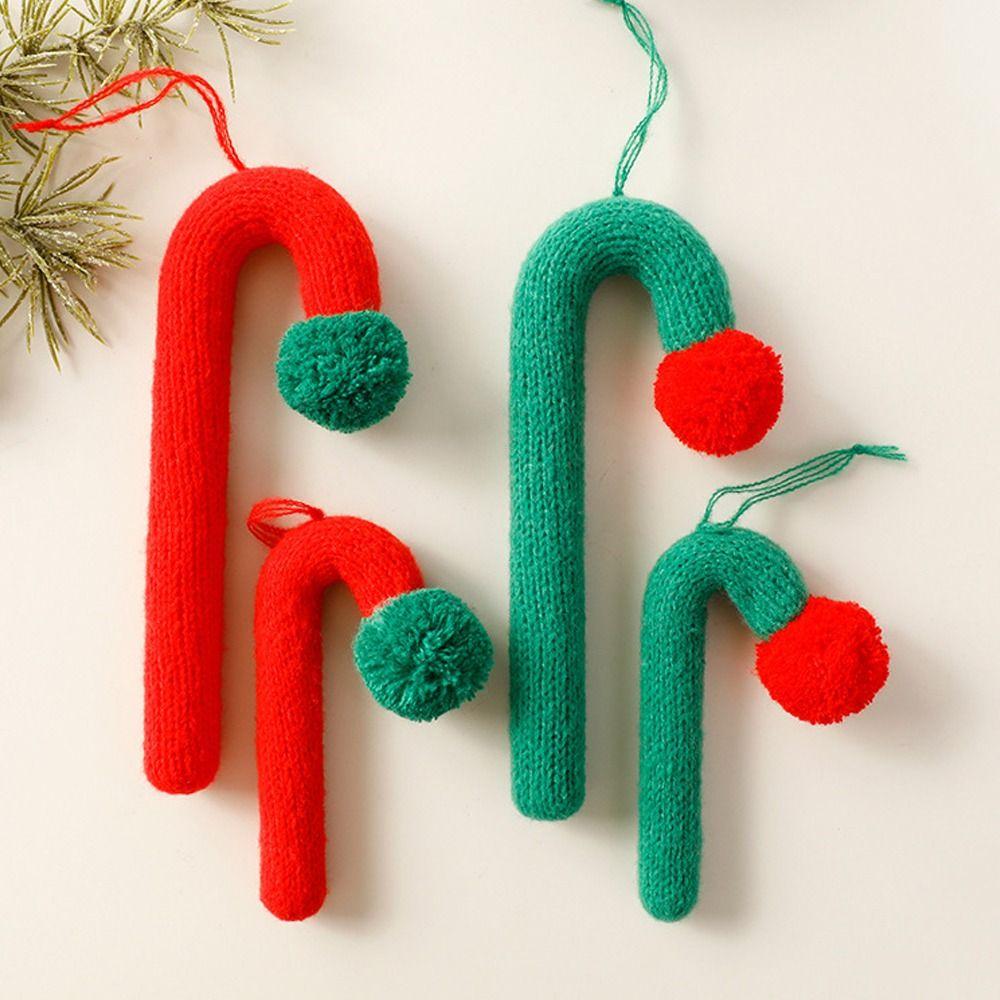 Knitted Hanging Candy Cane Ornaments Cartoon Christmas Walking Stick Candy Holiday Festival Decor