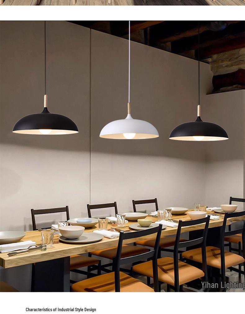 Modern Nordic Single-Head Pendant Light for Hotels, Bars, and Restaurants - Industrial Retro Style Lampshade.
