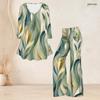 Women Plus Size Printed Round Neck Three Quarter Sleeve Flared Top And Flared Pants Two Piece Set