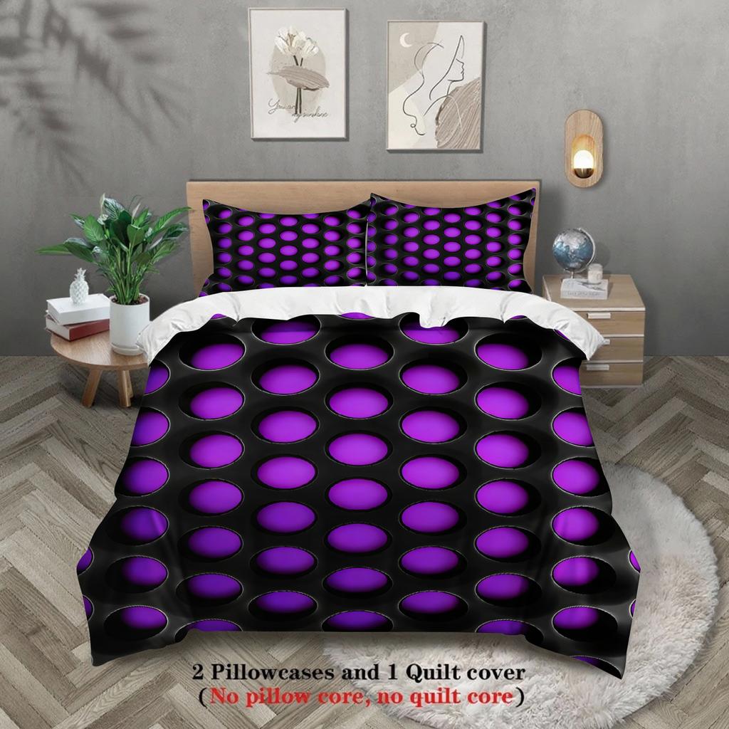 3pcs Perforated Oval Bedding Sets Single Twin Full Size 3D Printed Geometric Duvet Cover Gifts For Teen Adult Room Decoration