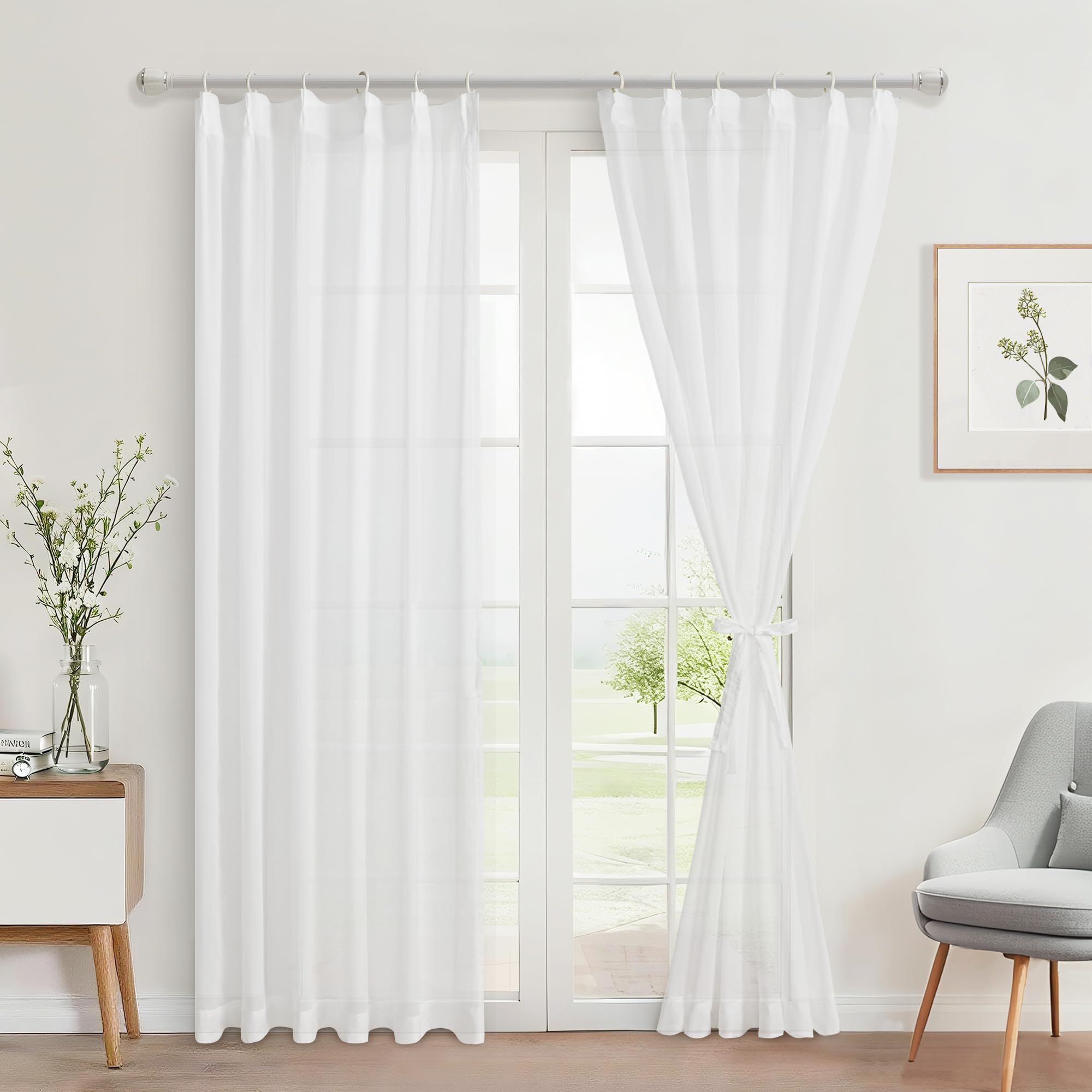 

DWCN Lace Set of 100cm Wide x 218cm UV Heat Obscured from the Opaque at for Living and Suitable for All with Bands Curtains, 2, Long, White, белый