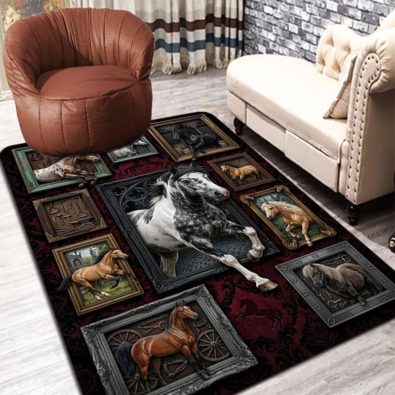 Horse Art Gallery Pattern Rug Floor Mat for Living Room or Bedroom Soft and Comfortable Carpet a Gift for Birthday and Holiday.