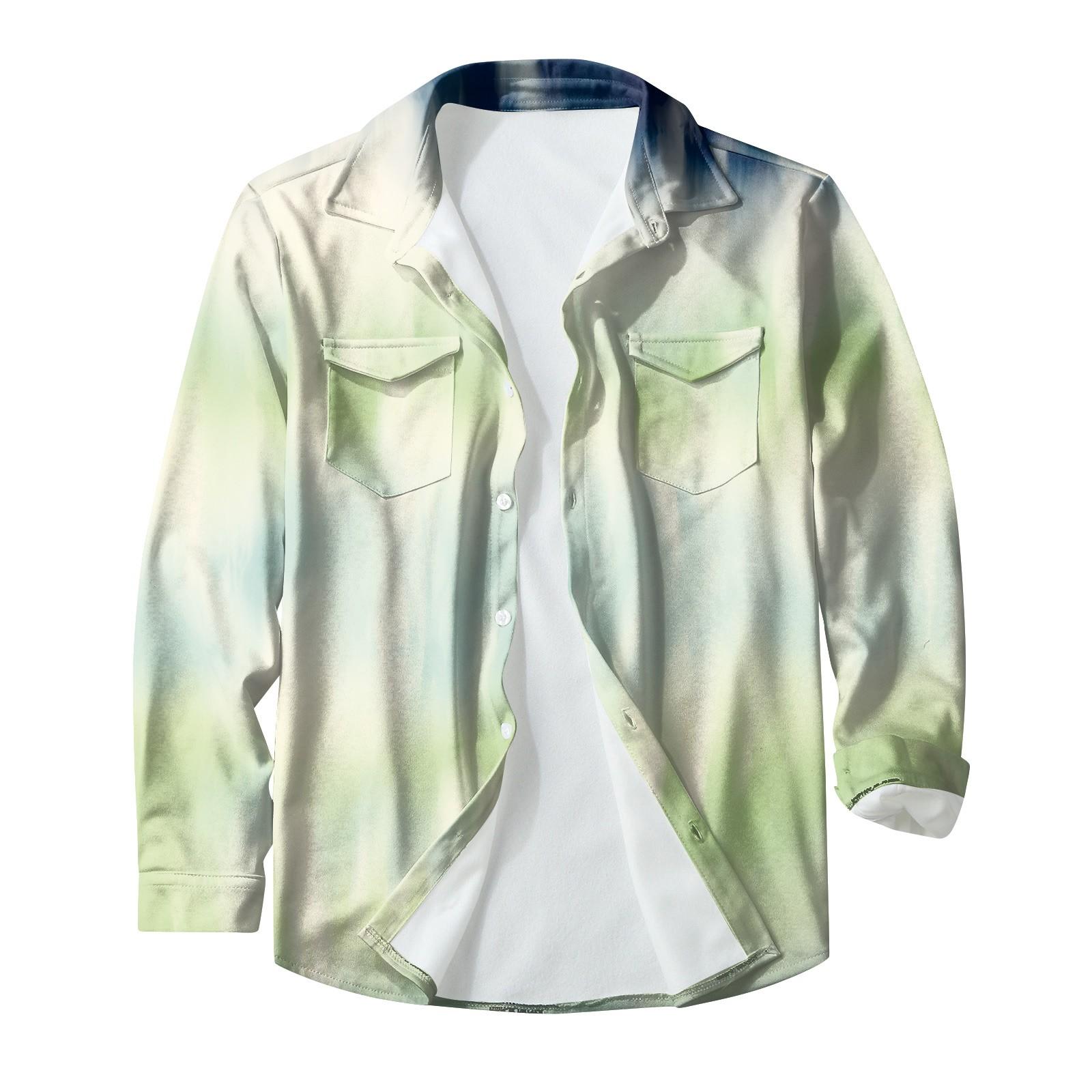 

Мужская модная повседневная куртка-кардиган с пуговицами и лацканами с длинными рукавами и принтом XXXL зелёный