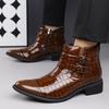 Designer New Men's Pointed Crocodile Pattern Leather Casual Ankle Boot Male Winter High Tops Monk Strap Shoes Zapatos Hombre