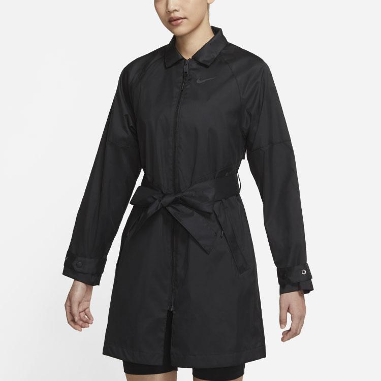 Nike Sportswear Windrunner Trench Coat With Waist Drawstring Mid-Length Woven Women Outerwear Black CZ8975-010