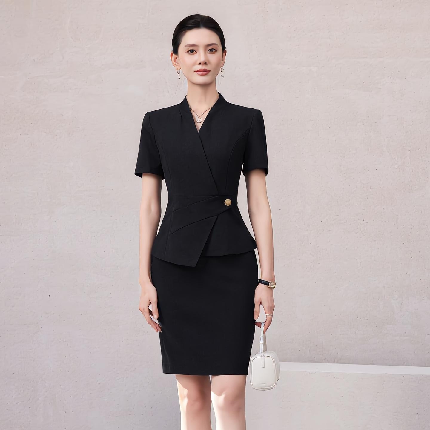 

Women s Dark Blue Short-Sleeve Suit Set - Lightweight Summer Style for Jewelry and Gold Store Professionals XXXL