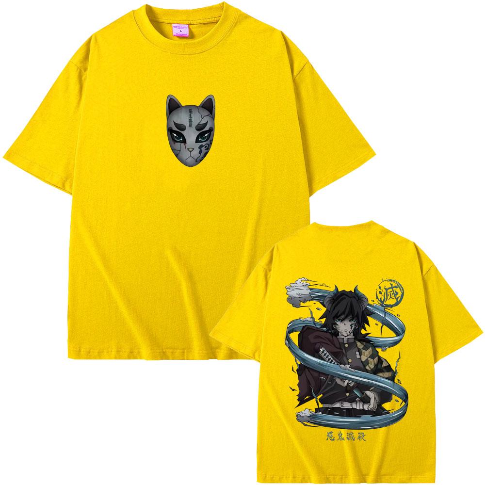 Anime Demon Slayer Tomioka Giyuu Double Sided Print T-shirt Men Women Clothing Cartoon Oversized T Shirts Man Casual Cotton Tees