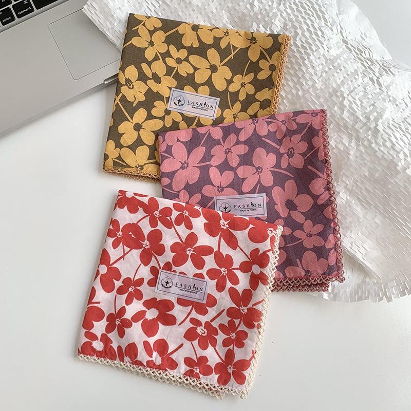 Ladies silk scarf square scarf high sense spring and summer retro small floral headscarf pastoral literary scarf