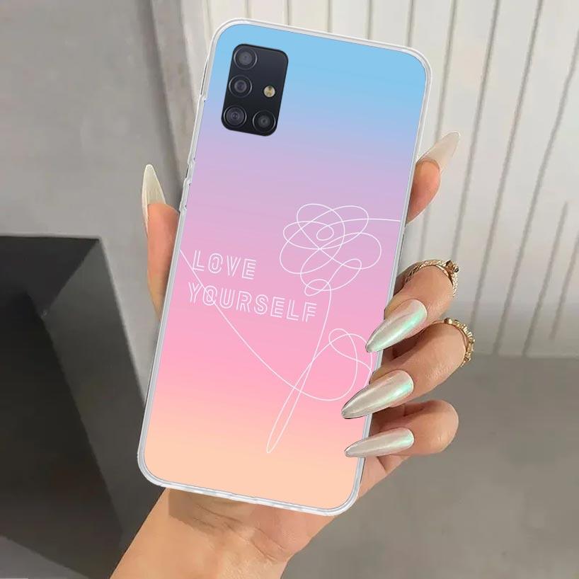 Love Yourself Flower Heart Line Kpop Phone Case for Samsung Galaxy A52 A32 A22 A12 A02S A50S A30S A10S Note 20 Ultra 10 Plus S10