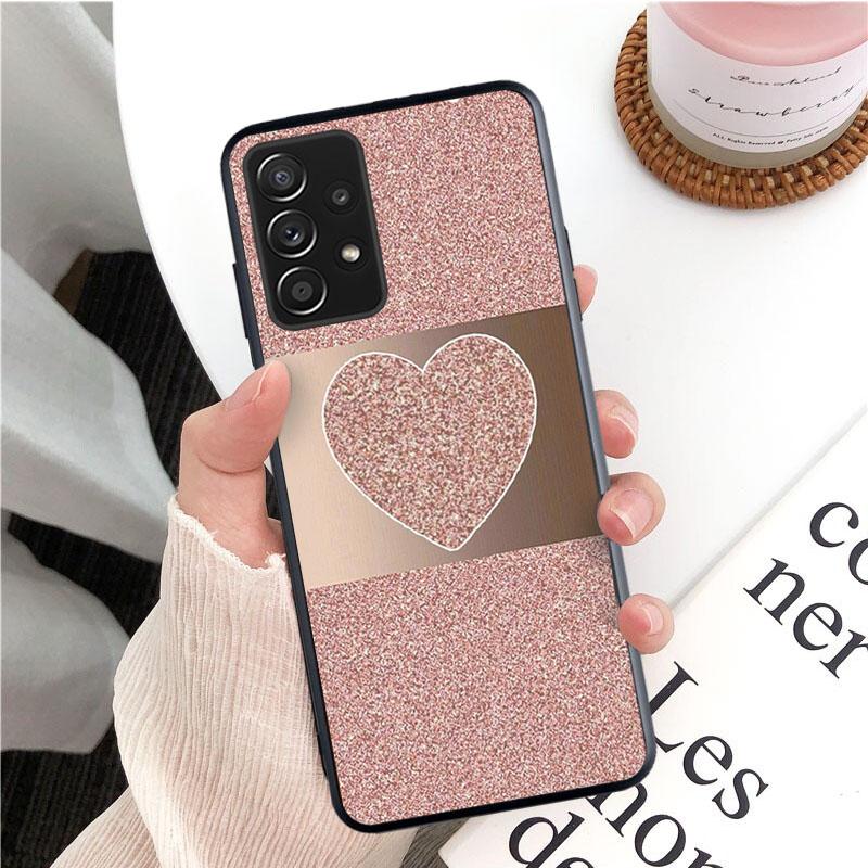 Rose Gold Pink Heart Love Butterfly Phone Case for Samsung Galaxy A13 A22 A12 A32 A71 A11 A21S A33 A52 A72 A51 A50 A70 A31 M31