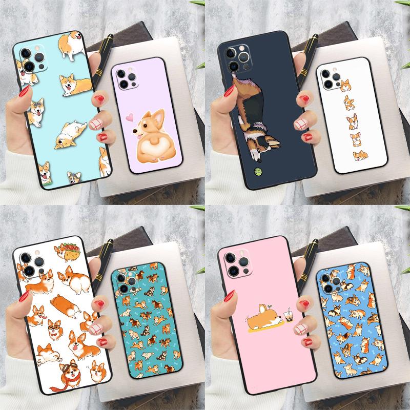 Cartoon Corgi Dog Shiba Inu Phone Case For iPhone 16 Pro 11 12 13 14 15 Pro Max Mini XS X XR 7 8 16 Plus Cover Coque