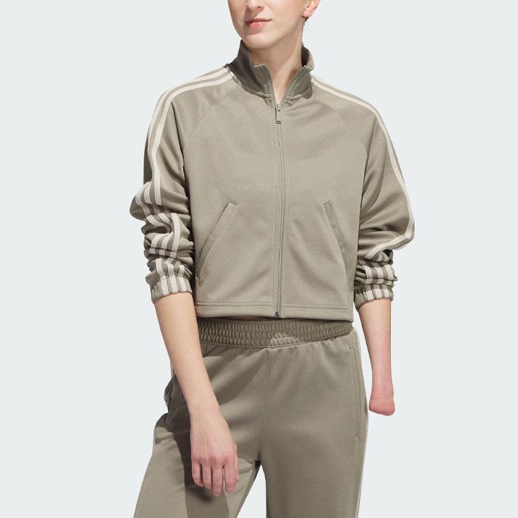 Adidas Originals Tricot Warm-Up Jacket Logo Print Striped Jacket Women Jacket Brown IJ5229