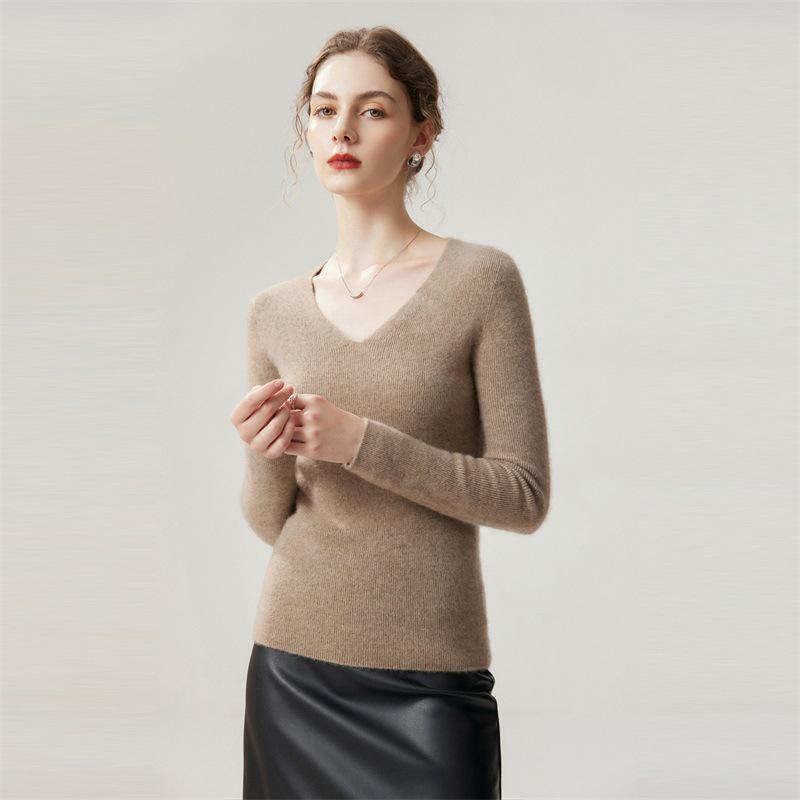 Women's 100% Cashmere Striped V-Neck Slim-Fit Sweater