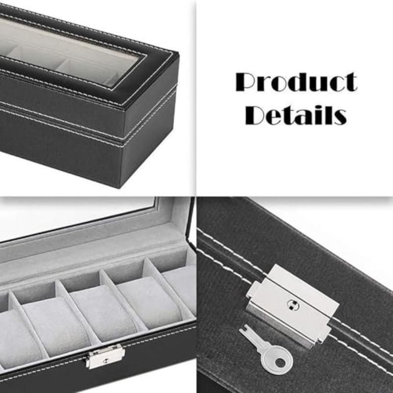 6-Slot Watch Box Organizer with Display,Lockable Lid,Heavy-Duty,Portable Watch Holder Stand Storage Case with Removable Dividers