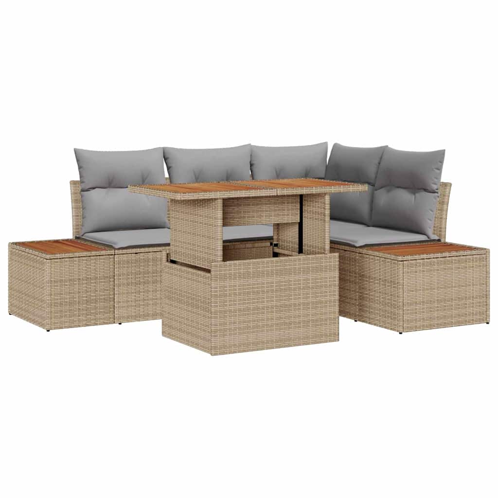 Garden Dining Set with Cushions 5 pcs Beige and Grey