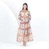 Spring Summer Women Stand Collar Single Breasted Retro Print Oversize Plus Size Long Maxi Party Dresses with Belt