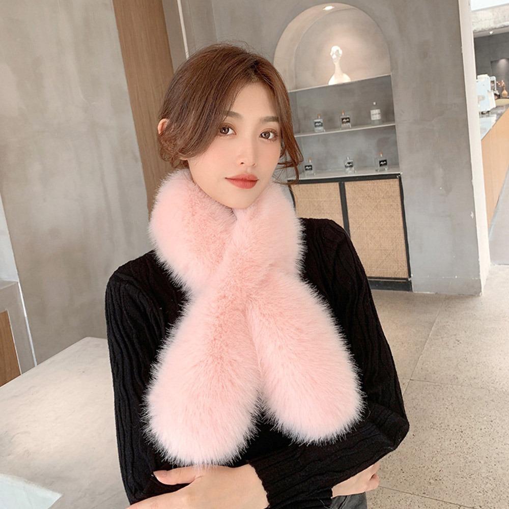 

Korean Winter Faux Fur Scarf Thick Warm Soft Neck Warmers Comfortable Fluffy Fur Collar for Women рожевий