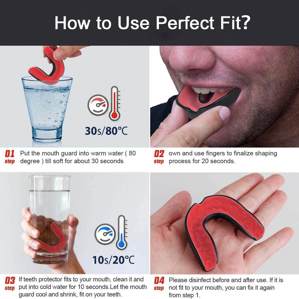 Mouthpiece Mouthguard with Case for Strength Martial 2 Colors and Karate, Boxing, Training, Sports, Arts, Exercise, (Black Red)