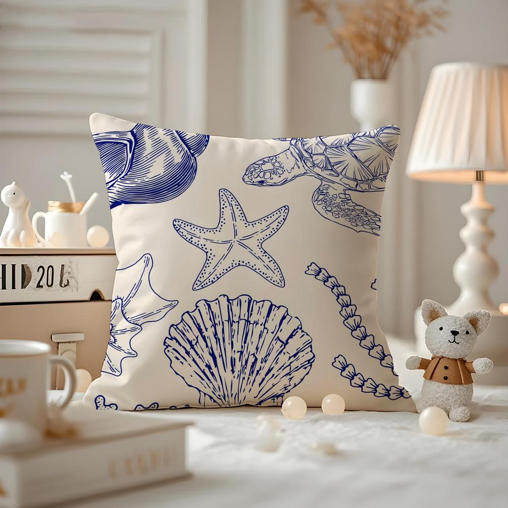 marine theme rudder anchor animals Cushion Cover Antidustmite Pillowcase Invisible zipper silky short plush Sofa cushion cover