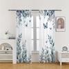 2PCS Digital Printed Sheer Curtain, Blue Leaf Butterfly Print, Whimsical Nature Botanical for Living Room Bedroom Home Decor