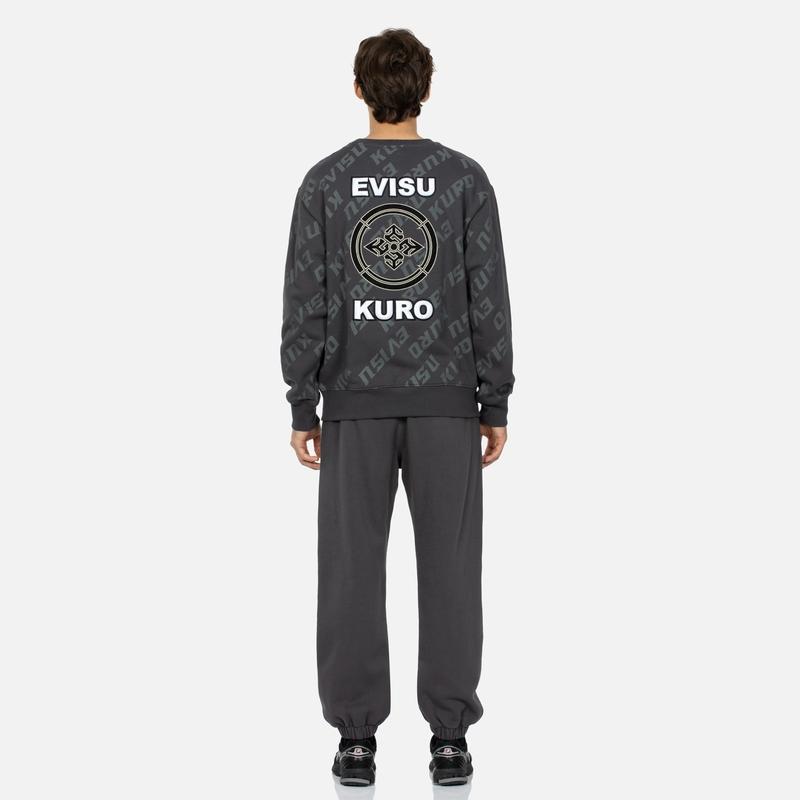 Evisu AW23 All Over Logo Print Oversized Sweatshirt Men sweatshirt Dark-Gray 2EAGNM3SW5158RXFL