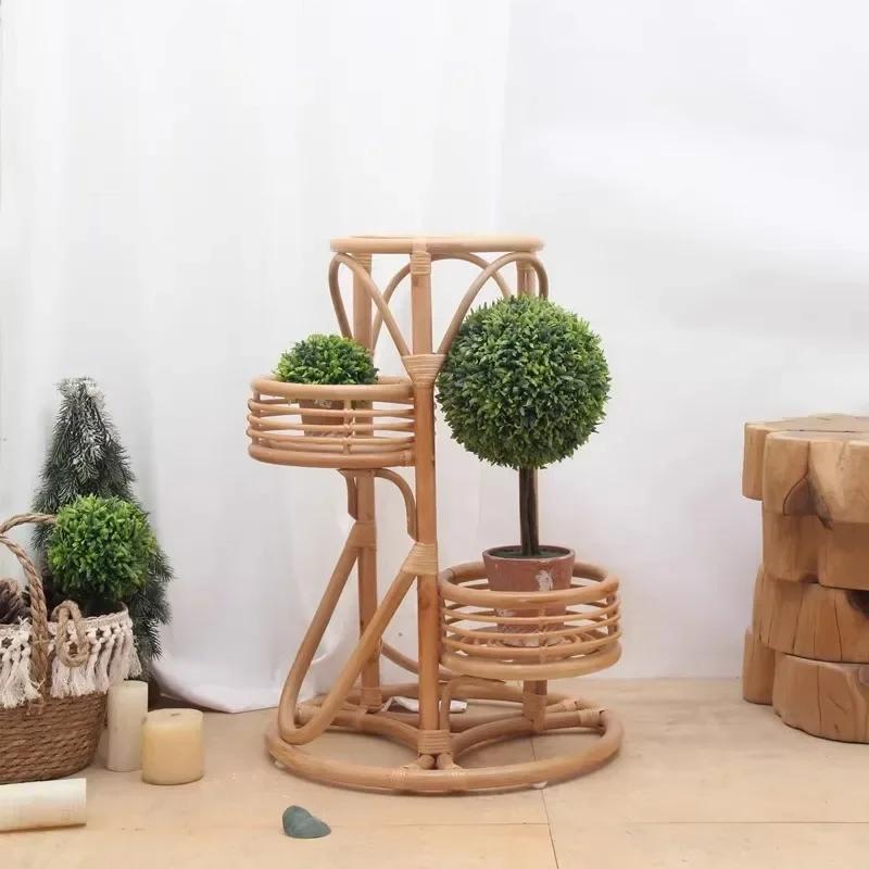 Indonesian Rattan Flower Rack Living Room Sofa Shelf Corner Plant Storage Stand Balcony Flowerpot Holder Elegant Storage Decor