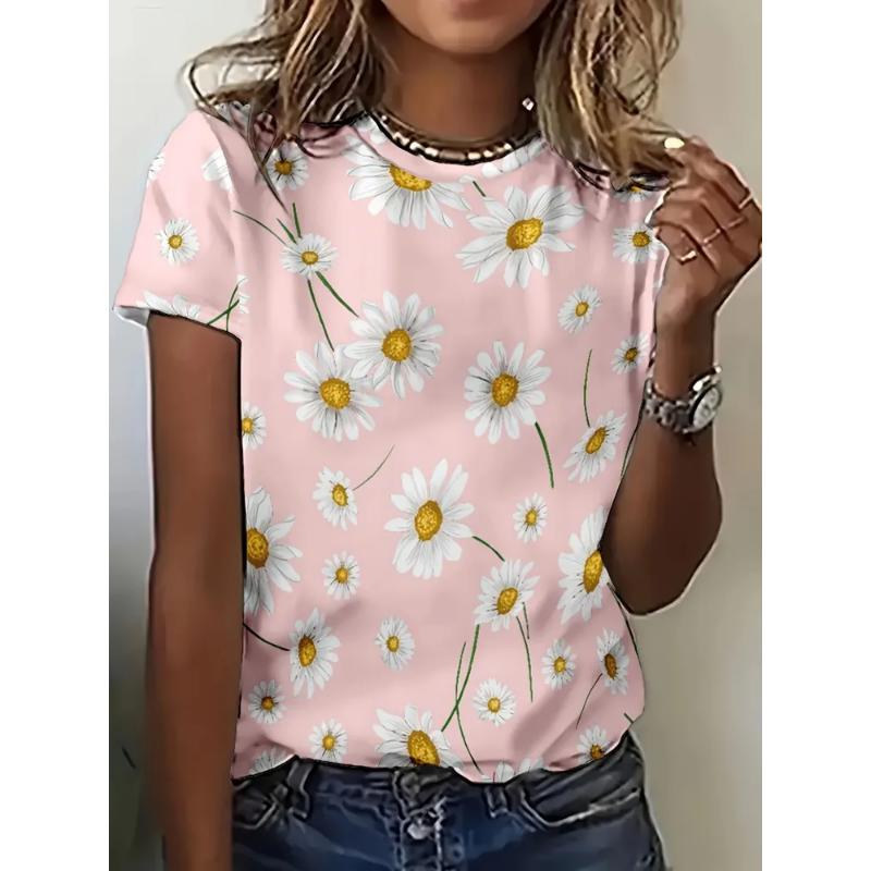 Fashion Women's Crew Neck Short Sleeve 3D Casual Color Printing Casual Short Sleeve Crew Neck T-Shirt