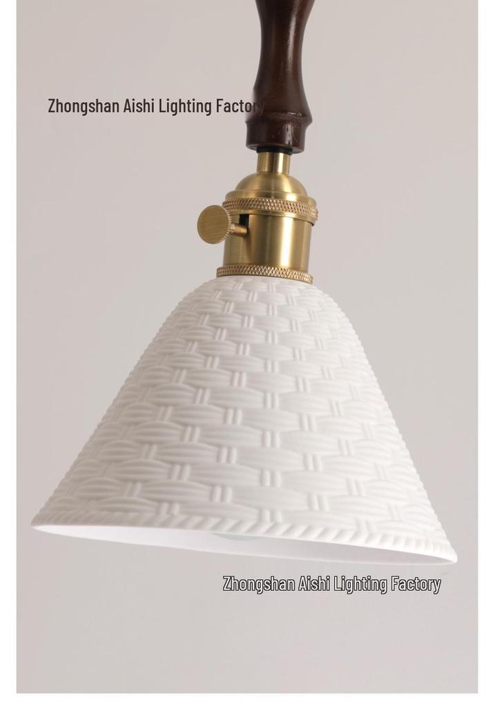 Japanese Retro Brass Glazed Ceramic Pendant Light for Bedroom, Dining, Bar, Entrance, and Tea Room