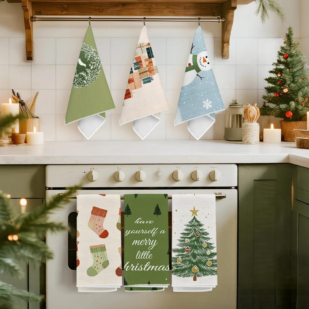2/4/6pcs Set Kitchen Towels Snowman Christmas Tree patternHand Towels Christmas Decorations for Home Noel Dish Towels Gifts