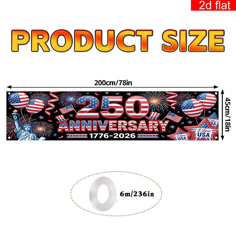 Usa 250th Anniversary Banner Large Patriotic Decorations Banner America 250 Years Yard Sign Vibrant 4th Of July Party Banner