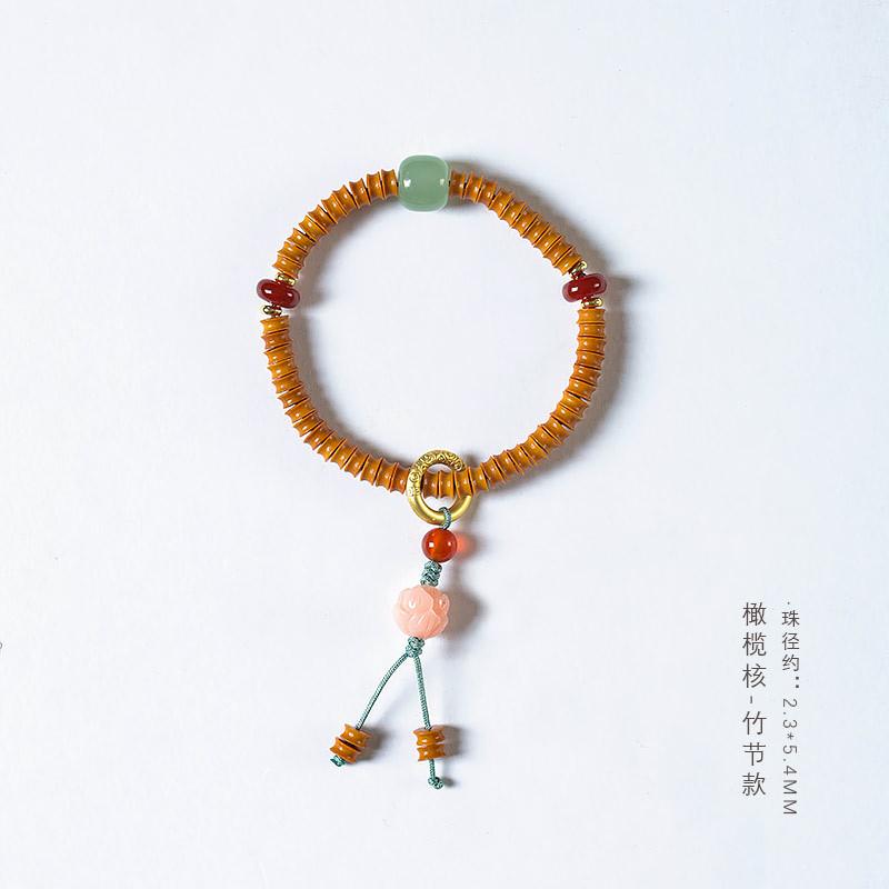 

New Chinese-style olive pit single-loop bamboo knot bracelet Magnesite Good Luck Lotus Bead Bracelet, Unisex Jewelry Wholesale Olive stone bamboo patter