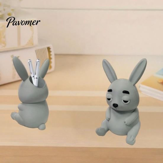 Lazy Animal Desk Organizer 3D Printed Rabbit Pen Holder, Large Capacity Organizer, Matte Finish Container Cute Pencil for Office Home School