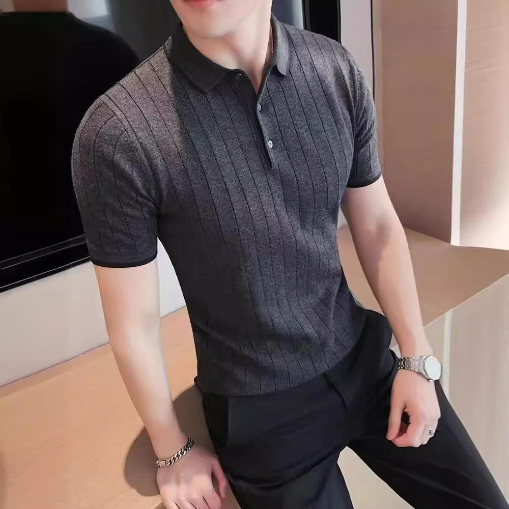 Men'S Polo Shirt Short-Sleeved Business Light Ripe Thin Trendy High-End Slim-Fitting Half-Sleeved Lapel Knitted Men'S T-Shirt