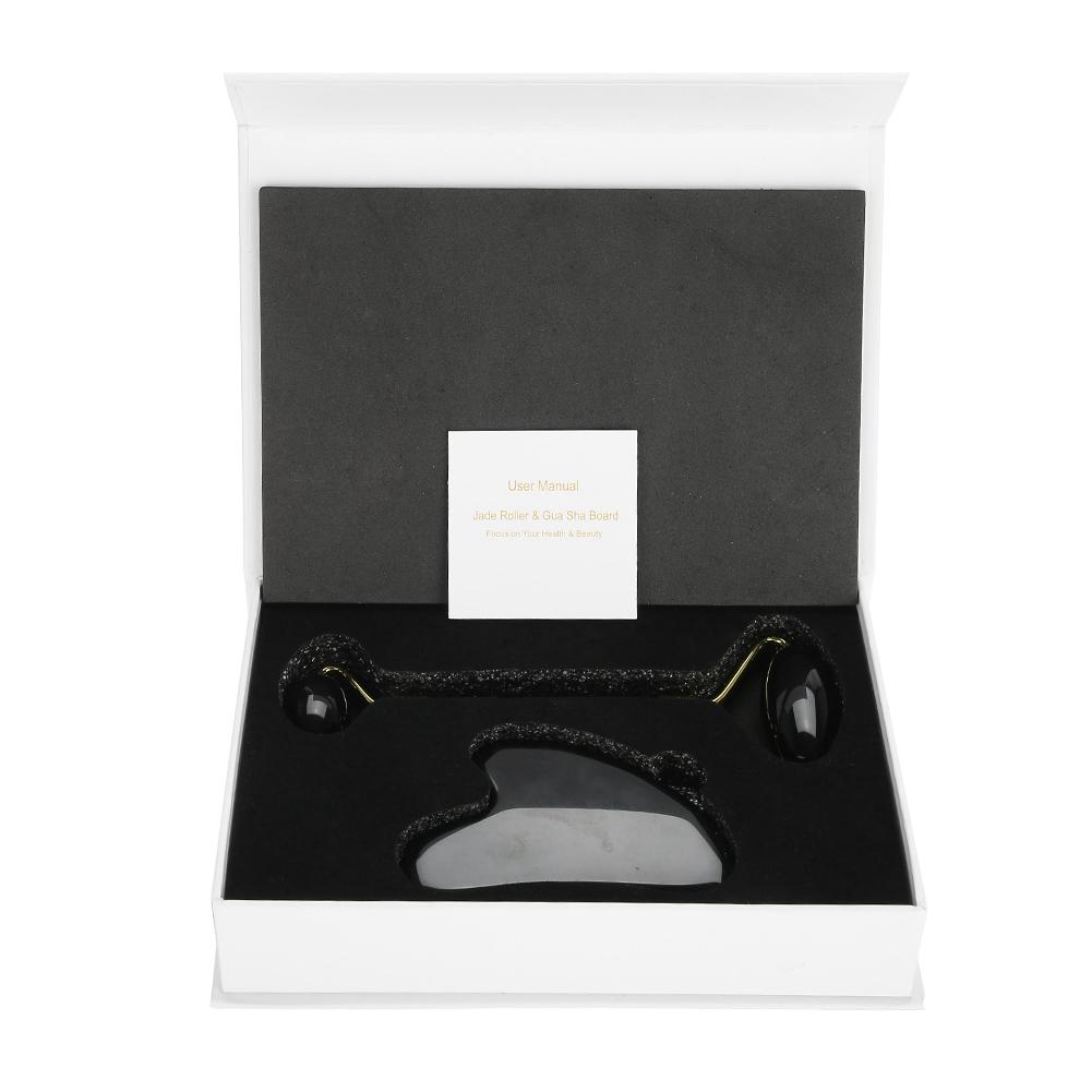 2pcs Set Natural Obsidian Double End Roller Massage & Scraping Board Kit Massage Gift Tool