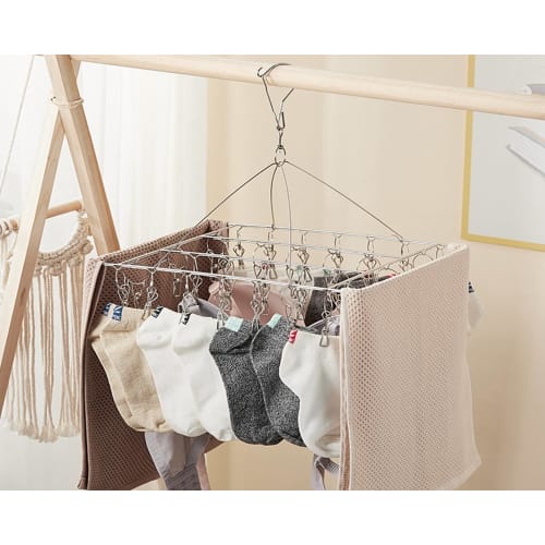 Rakkyerso Clothes Drying Rack, 40-Piece Square Hanger, Stainless Steel, Durable, Anti-Slip, Easy to Store, Rust-Resistant