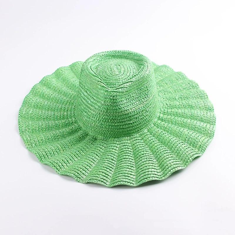 202601-HH5230A-JUN Ins Chic Dropshipping Summer Handmade Straw Fan-shaped Brim Fedoras Cap Men Women Leisure Panama Jazz Hat
