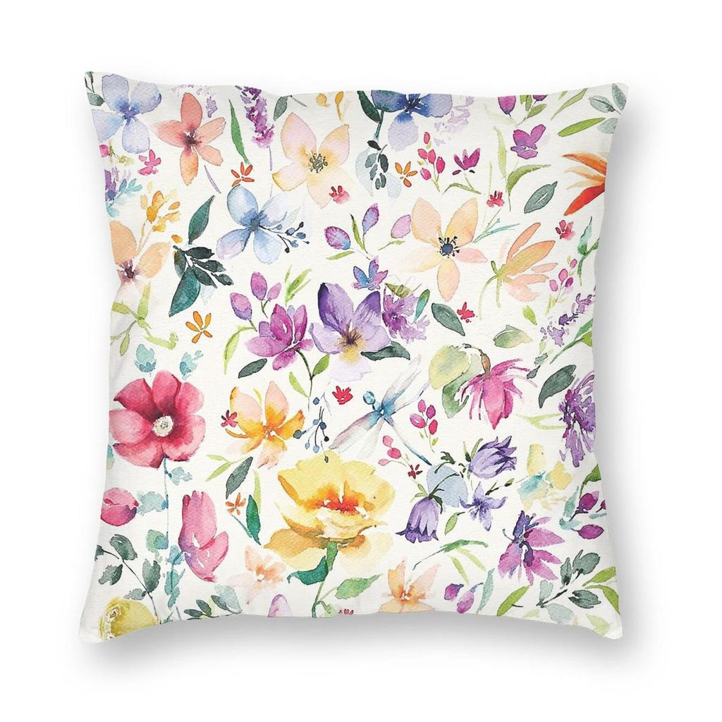 Charming English Floral Square Pillowcase Polyester Linen Velvet Pattern Zip Decor Pillow Case Sofa Seater Cushion Cover