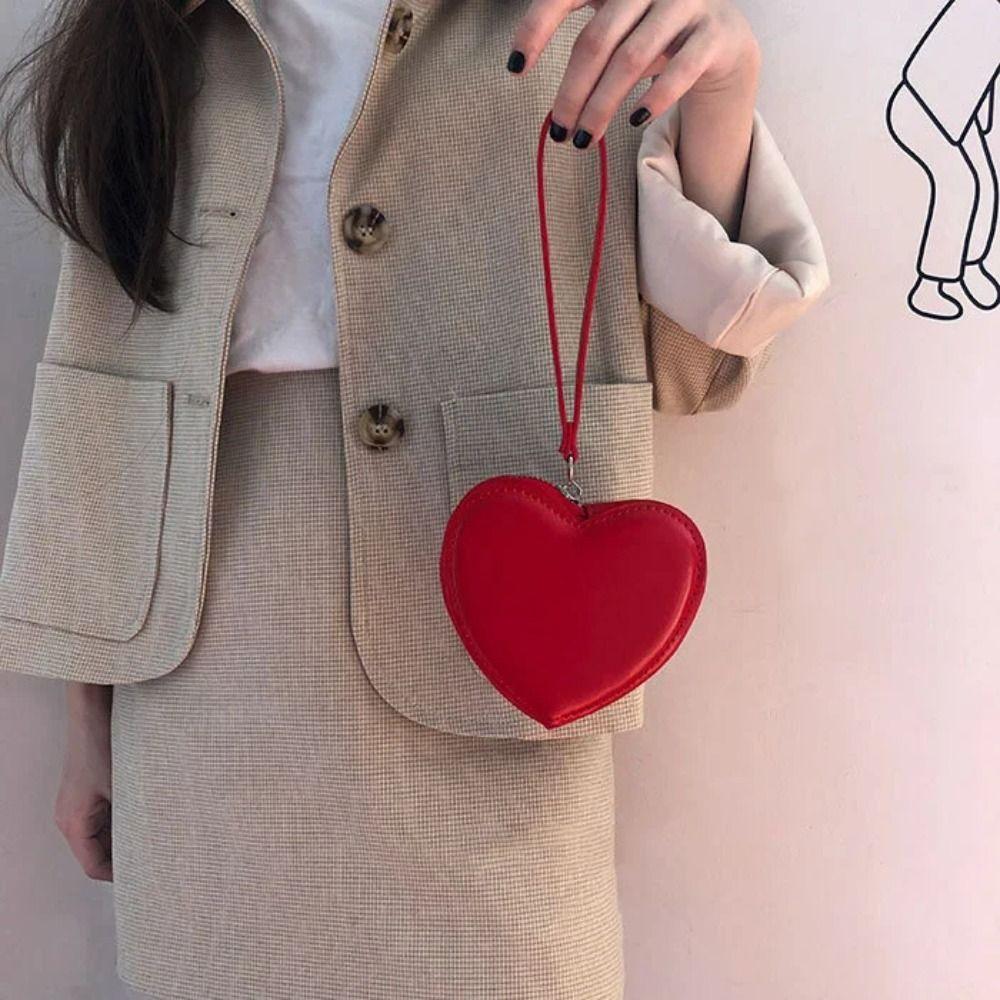 Clutch Bag PU Purses Korean Style Solid Heart Bag Ins Red Love Hear Wallet  Female