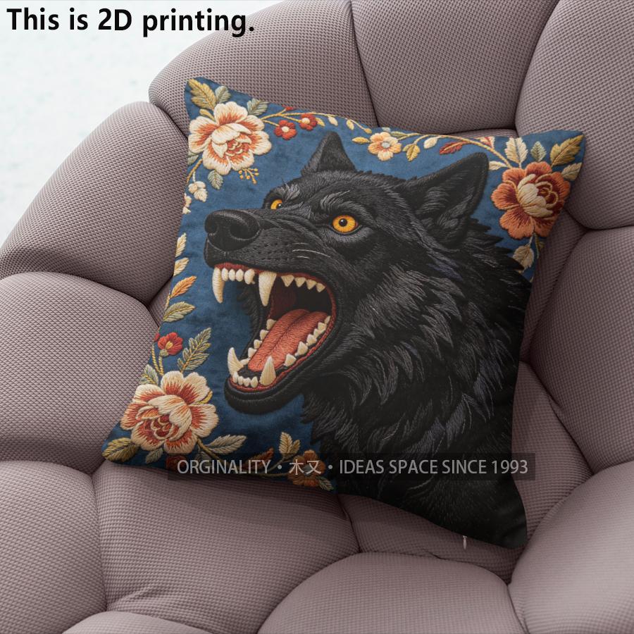 Vintage Floral Roaring Black Wolf Throw Pillow Covers Pattern Cushion Cover Suitable for Sofa Bedroom Car Pillow Cover
