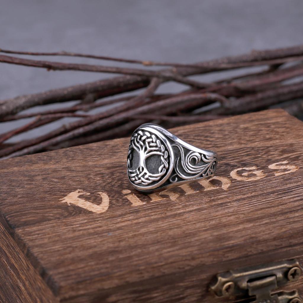 Viking Tree of Life Yggdrasil Ring Men Stainless Steel Rune Biker Jewelry Nordic Odin Fashion Gift for Him