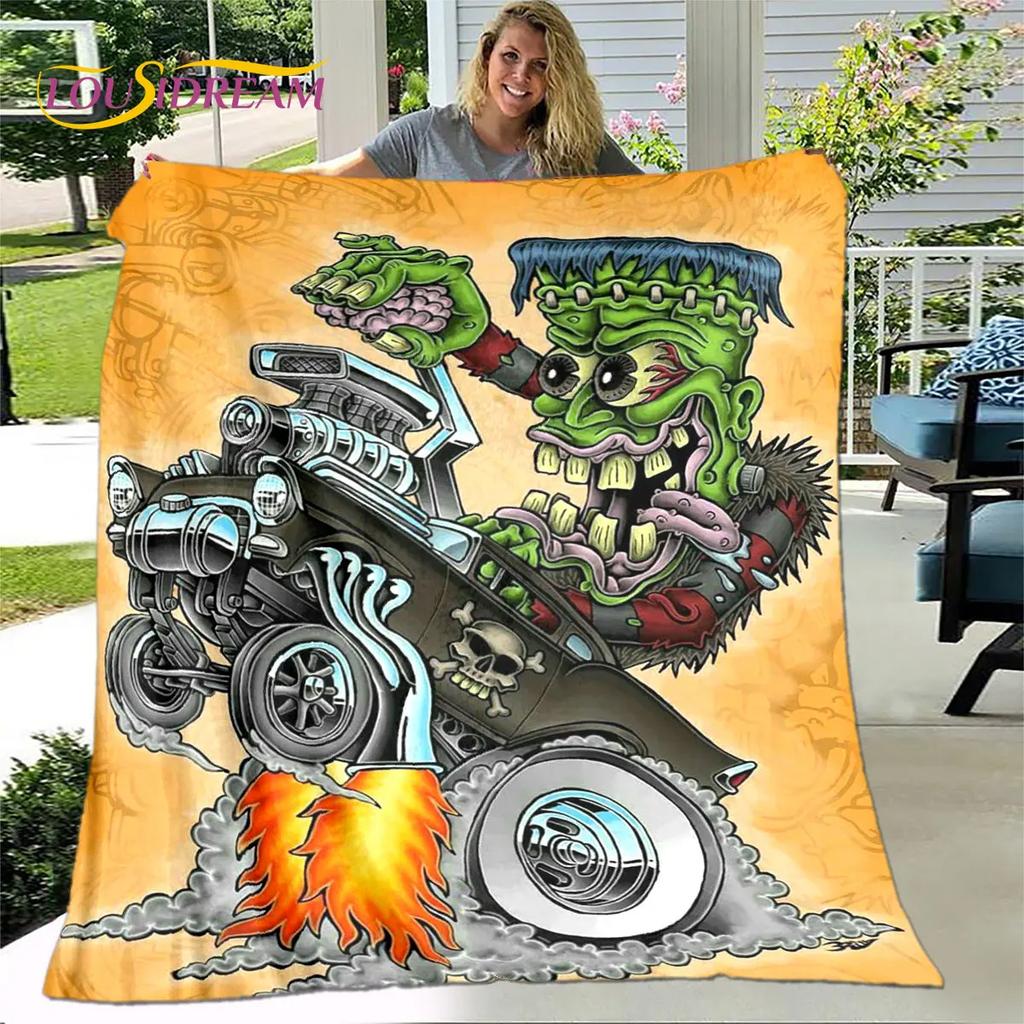 Funny Rat Fink Cartoon Soft Plush Blanket,Flannel Blanket Throw Blanket for Living Room Bedroom Bed Sofa Picnic Cover Bettdecke