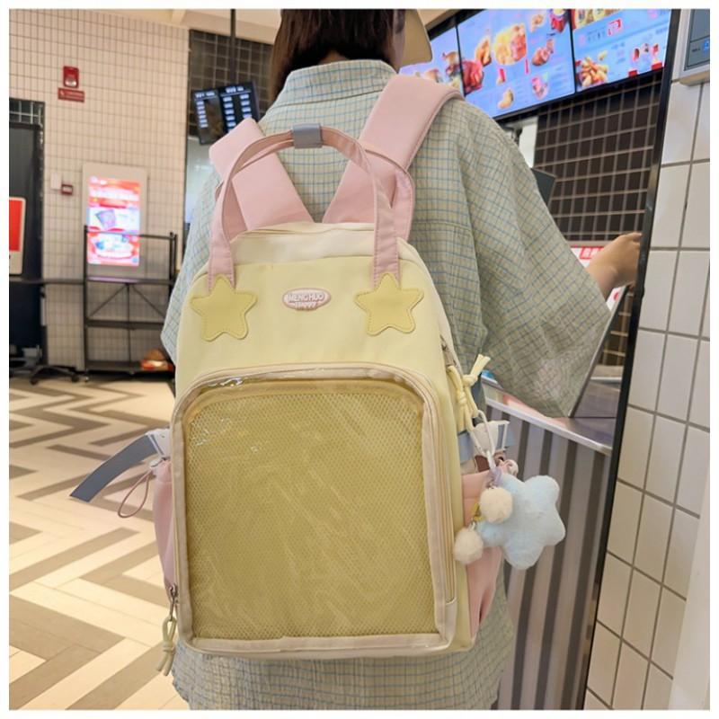 College Ins Cute All-matching Schoolbag Female Japanese Students Large-capacity Backpack Transparent PVC Star Pain Bag