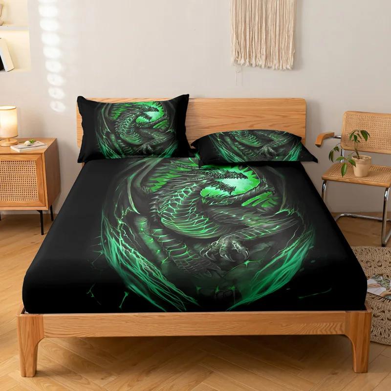 3-piece Simple Modern Skull Animal Pattern Digital Printing Three Piece Fitted Sheet Set, Bedroom Printed Bed Cover Set, Bedding