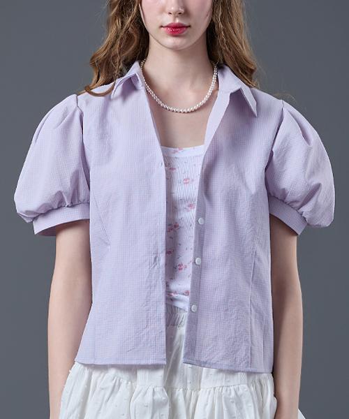 Sitipabjeu [Cp] Sierra Puff Small Check Classic Basic Short Sleeve Shirt [Purple] Summer Ver.