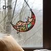 Cat Sleeping On Moon Hanging Decoration Living Room Wall Window Hanging Stained Glass Cartoon Kitten Suncatcher Colorful Acrylic Ornament Pendant