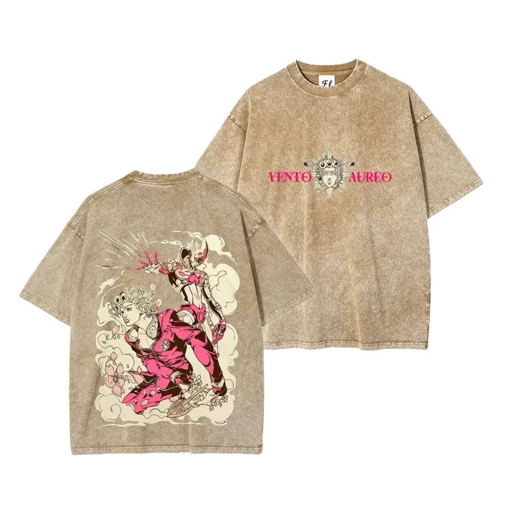 T-shirt Imprimé Anime JoJo's Bizarre Adventure Gothique Y2k T-shirt Lavé Été Oversize Coton Hauts Homme Vêtements Unisexes